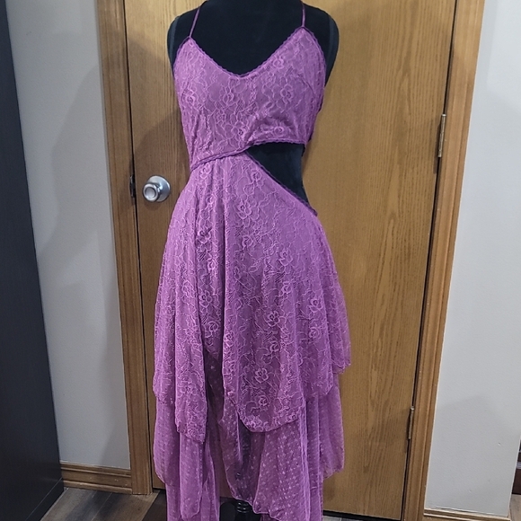 Dolls Kill Current Mood Fairydust Chronicles Asymmetrical Lace Dress in Purple - Picture 1 of 12